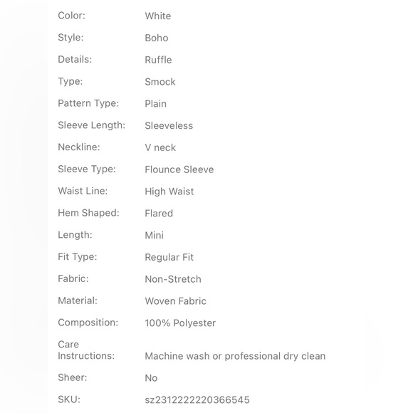 ⭐️NWOT: She-in White Chiffon Polka-Dot Dress⭐️ - Picture 5 of 5